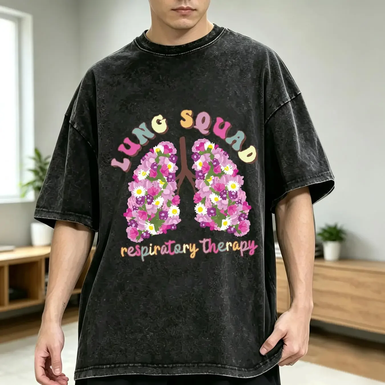 washed T Shirt Lung Squad Respiratory TherapisT SweaT PulmonologisT Floral RT crew long or short sleeves vintage Washed Casual