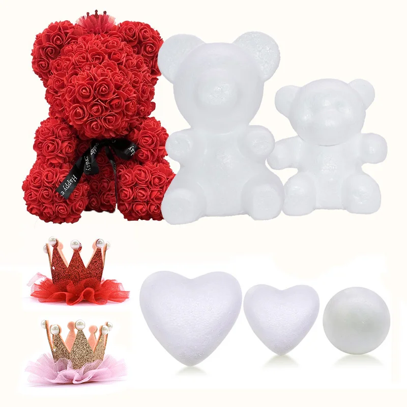 1Pc Polystyrene Styrofoam Foam Ball Rose Bear White Heart Craft For DIY Party Decoration Wedding Birthday Valentines Day Gift