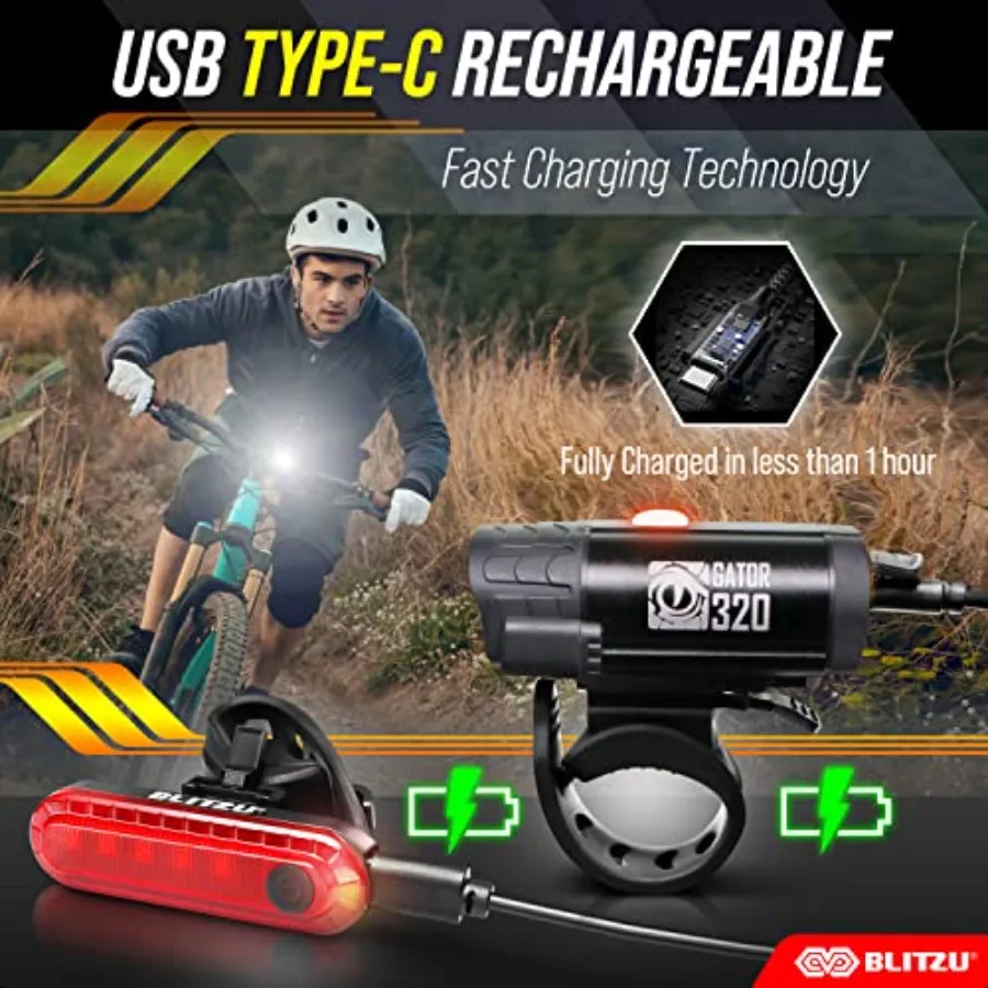 Bike Lights er Bright Bicycle USBC Rechargeable Headlight Taillight Bike Set Waterproof Safety Front Rear Back light for Night