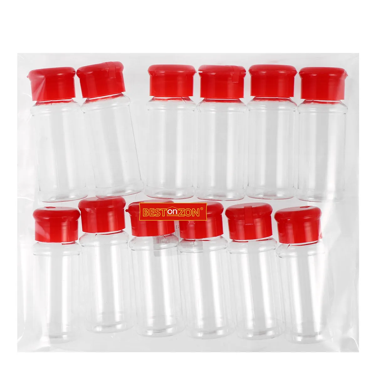 12Pcs Plastic Spice Bottles Set High Capacity Transparent Seasoning Jars Rotatable Lid Coarse Perforations for Kitchen Dining