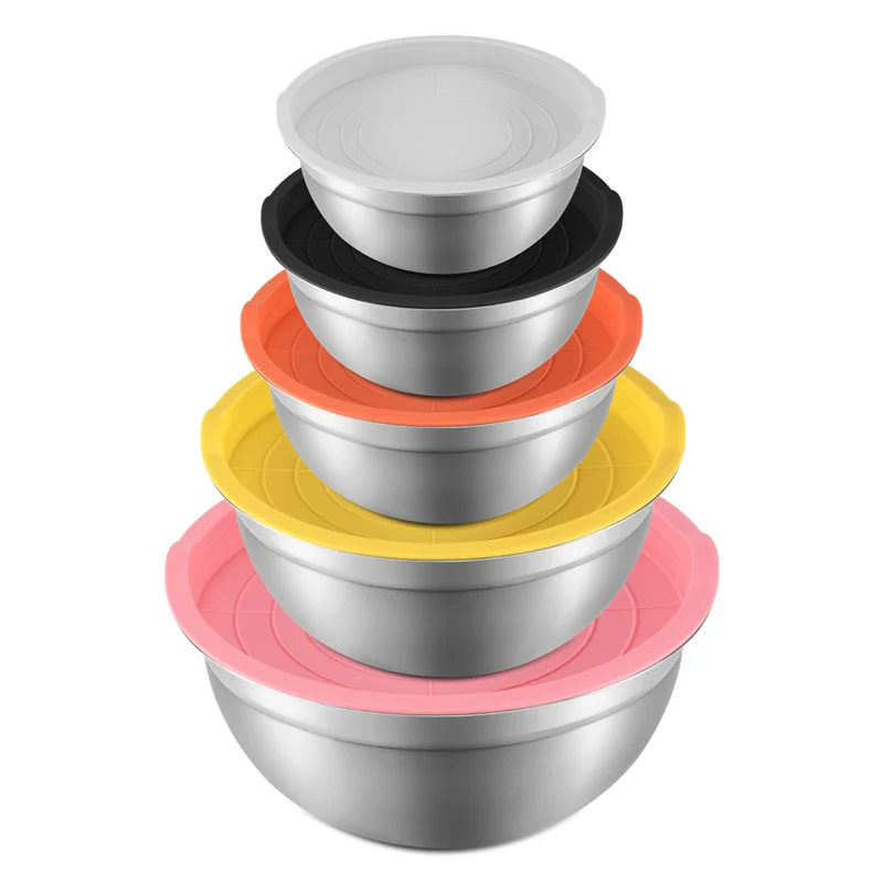 MAKE-ミキシングボウル 蓋付き 5個セット ステンレススチール ネストサラダボウルセット 調理、ミキシング、サービング用