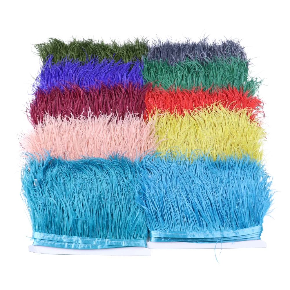 1Meters 8-10cm Ostrich Feathers on Tape Fabric Ribbon Fringe for Sewing Trimmings White Feather in Dress Clothes Costume