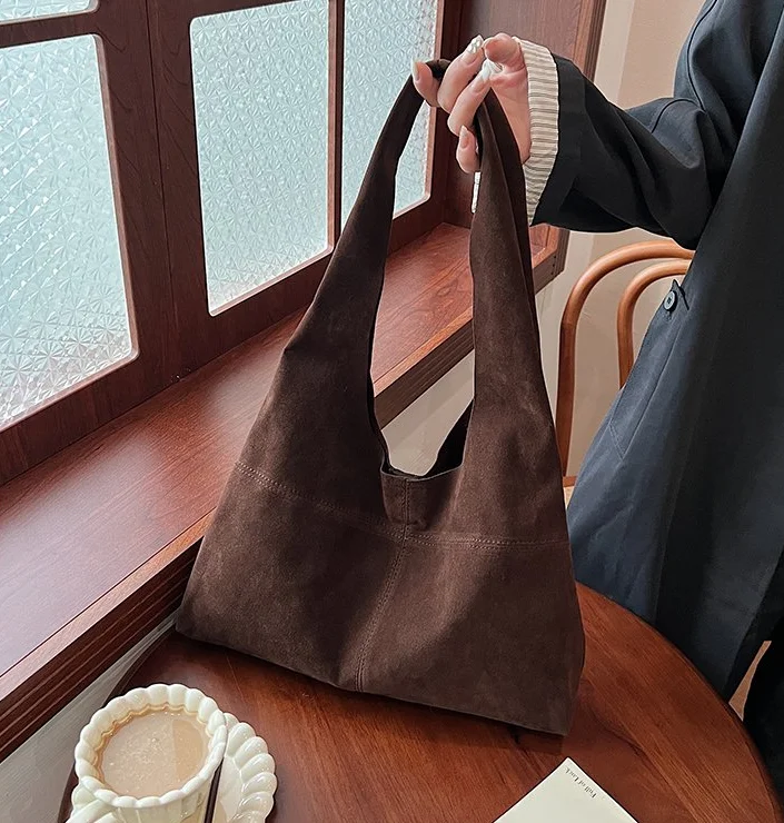 

Замшевая простая сумка для мамы под мышками, высококачественная повседневная сумка на плечо, новая большая вместительная однотонная сумка-тоут из искусственной замши в стиле ретро