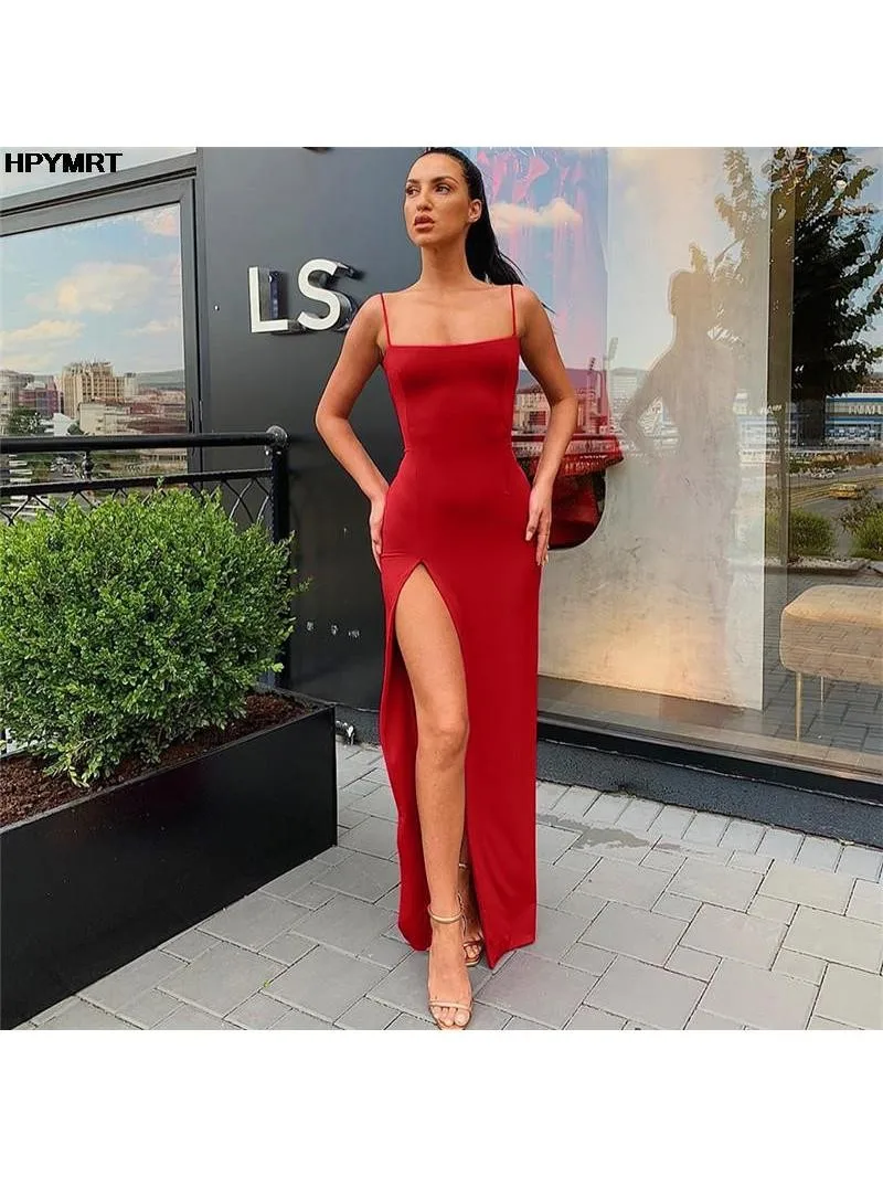 Backless seksowny pasek Split letnia sukienka kobiety elastyczne długie sukienki bez rękawów Camisole Clubwear suknia wieczorowa damska szata — zdjęcie 2
