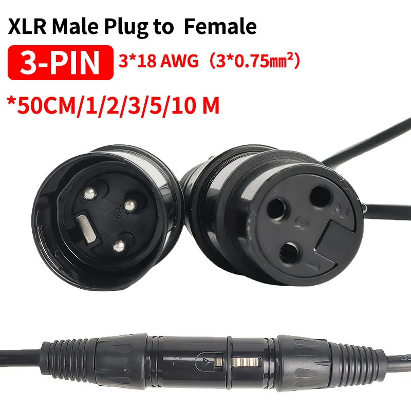 3-PIN XLR Cable 3*18AWG Male to Female Microphone Stage Light DMX Cable for Audio Mixer Speaker Amplifier