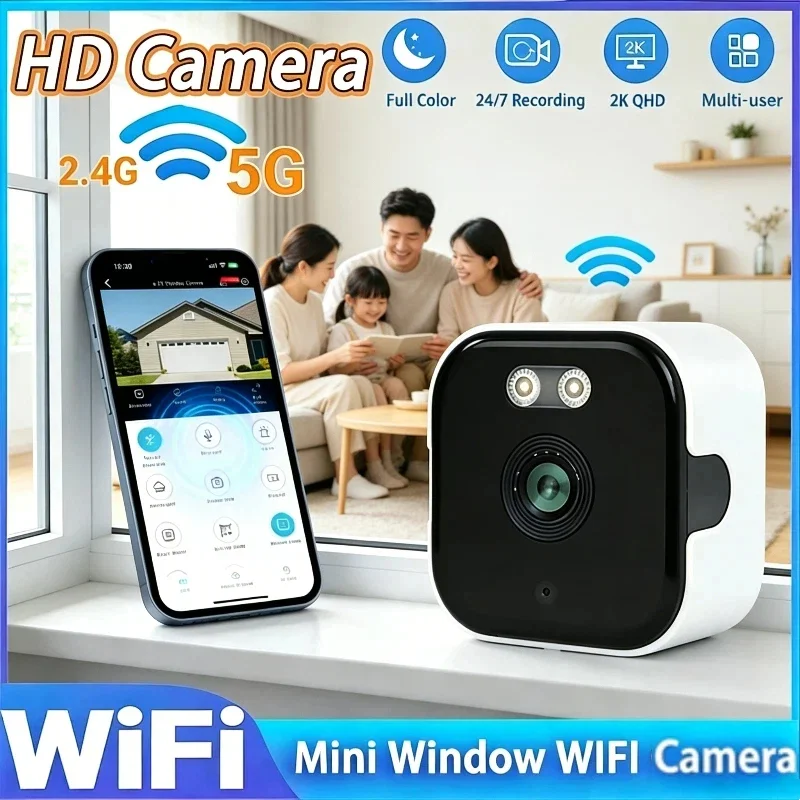 WiFi Window Camera 2.4/5GHz 3MP Full Color Night Vision Indoor Security Camera Replaces Outdoor Cam Through Window Surveillance