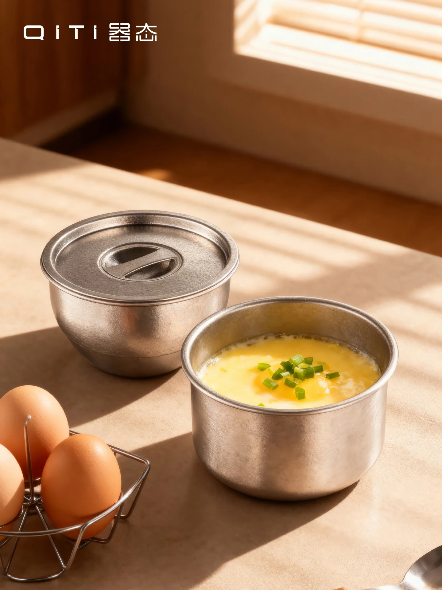Pure Titanium Steamed Egg Bowl with Lid Baby Steamed Egg Pudding Rice Cooker Egg Cake Special round Heat Resistant Water Sepa...