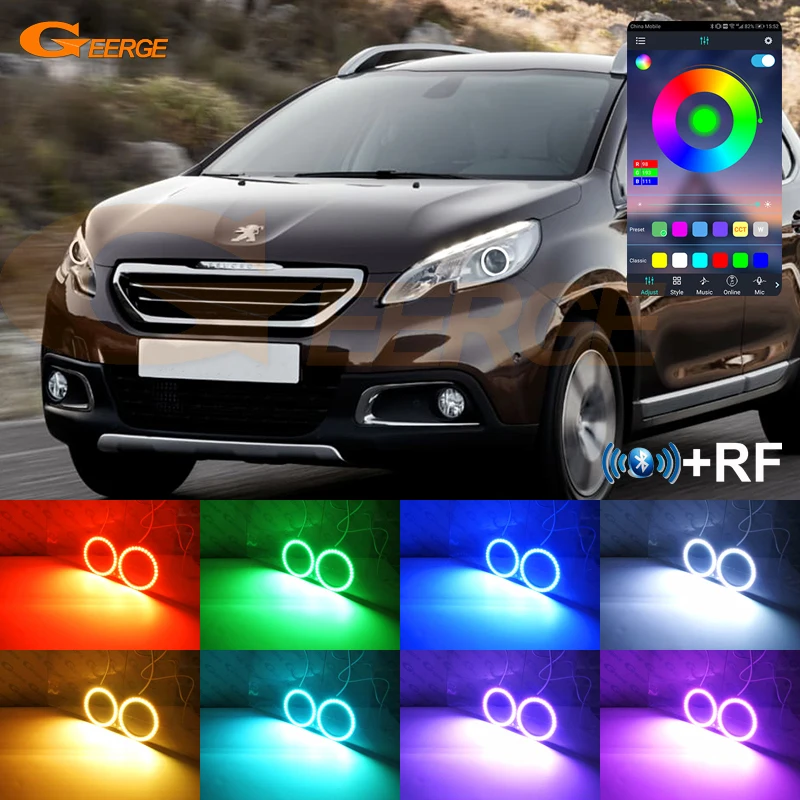 

For Peugeot 2008 I Pre Facelift 2013 2014 2015 2016 RF Remote BT App Multi-Color Ultra Bright RGB LED Angel Eyes Kit Halo Rings