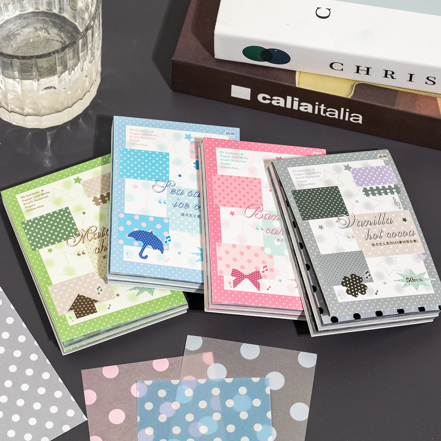 50Pcs Polka Dot White Kraft Paper, Pastel Dot Pattern Translucent Journal Sheets