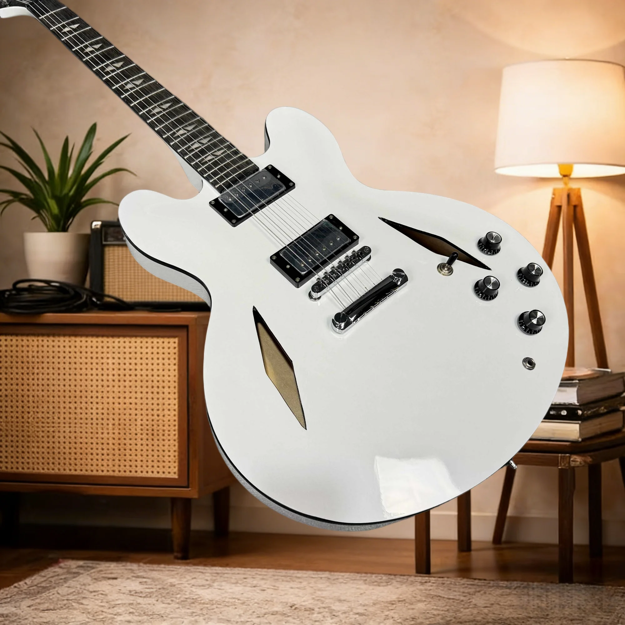 

White DG-335 6-String RoseWood Fingerboard Maple Body Unisex Electric Guitar Free Shipping