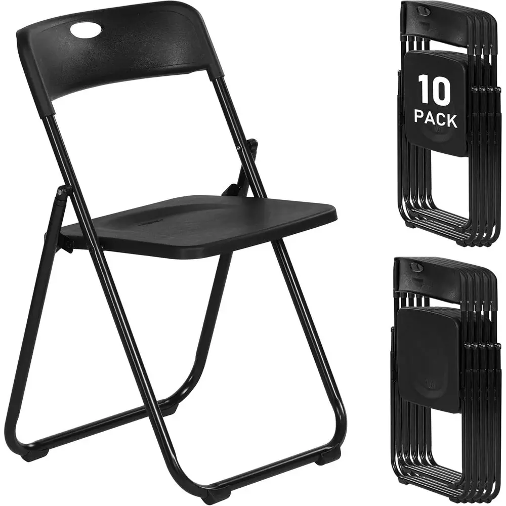10 Pack Black Plastic Folding Chairs, Indoor Outdoor Portable Stackable Seats for Commercial Home Office Wedding Party Events Ki