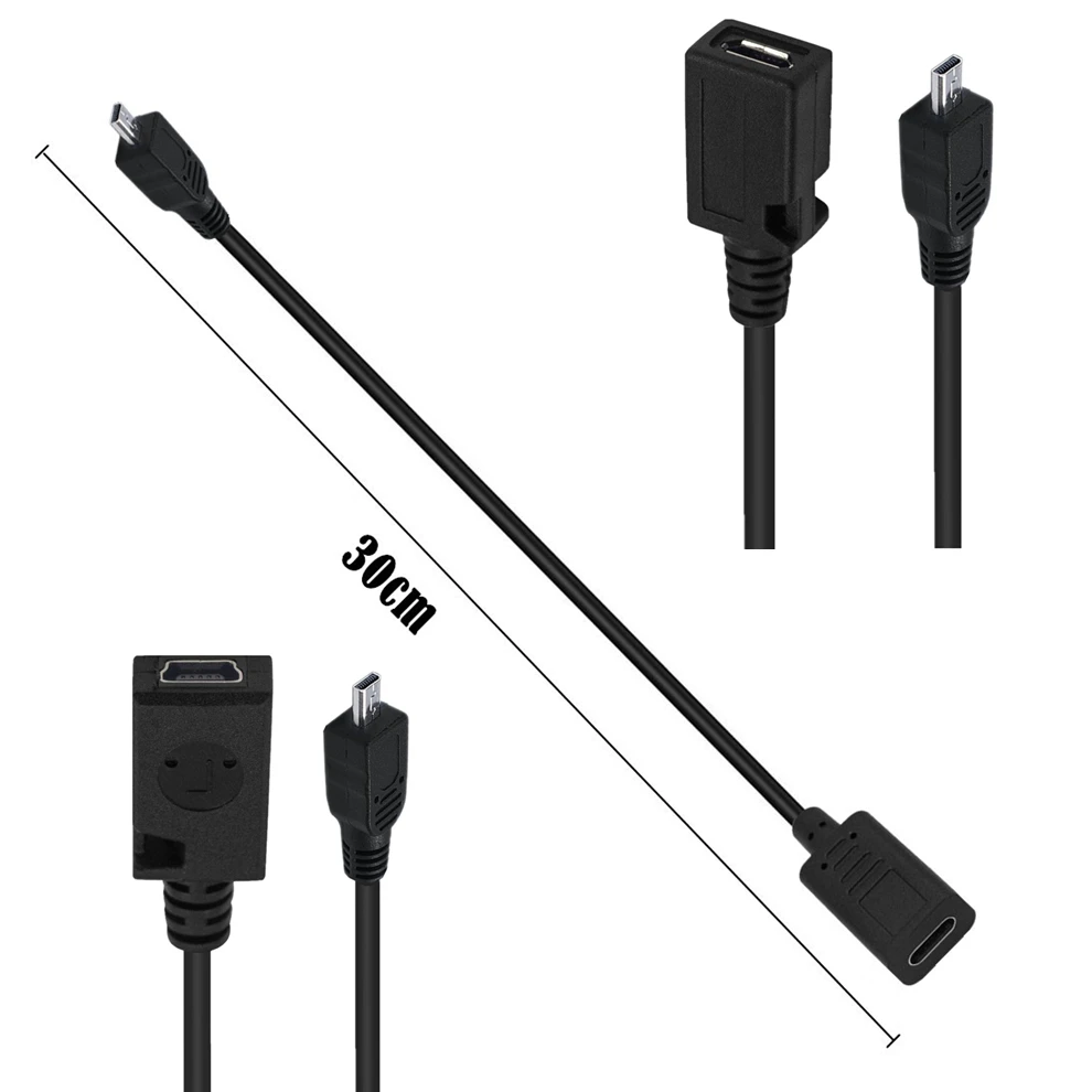 SB Data Sync Cable 0.3m Type C & Mini 5P & Micro 5P Female to 8-Pin Mini B Male Cord for Camera Power Supply