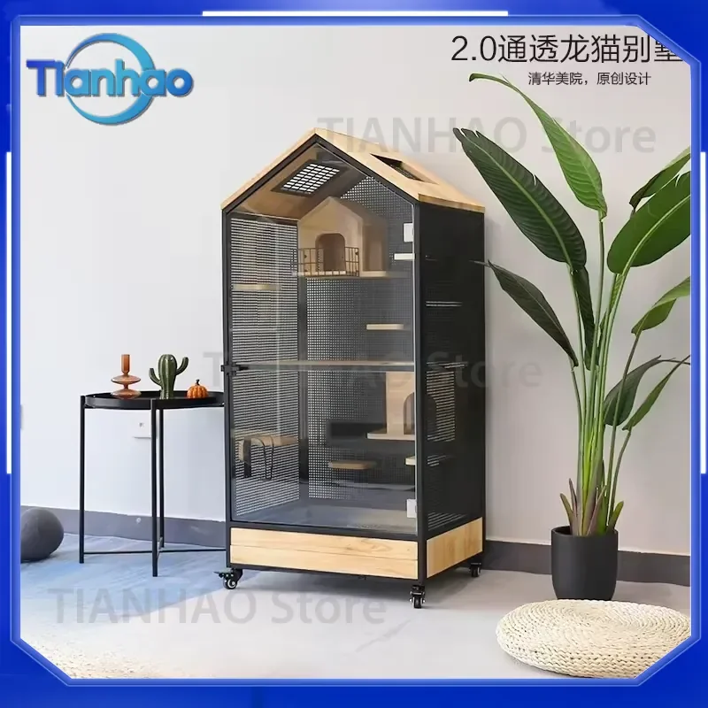 Solid Wood Chinchilla Cage Cabinet for Art Gallery Grade Starry Sky Panorama Transparent Chinchilla Villa