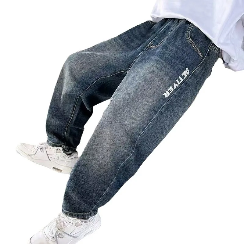 2025 Korean Fashion Winter Boys Jeans Adding Velvet And Thickening Wide Leg pants Boys Jeans Children\'s Pants Kid Jeans