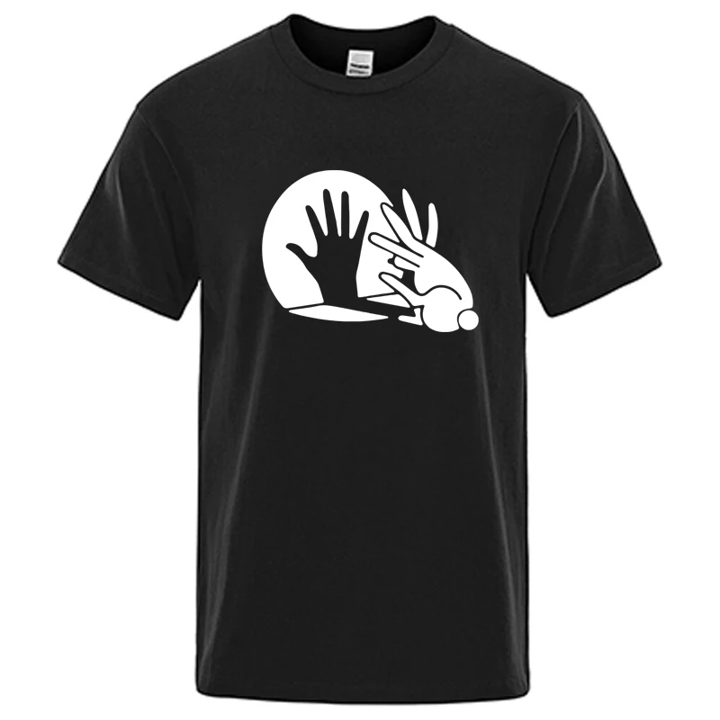 Men's High Quality T-shirt Cotton Blend Funny Shadow Puppet Design Print Summer Casual Loose O-neck for Male T-shirt Tops Tees