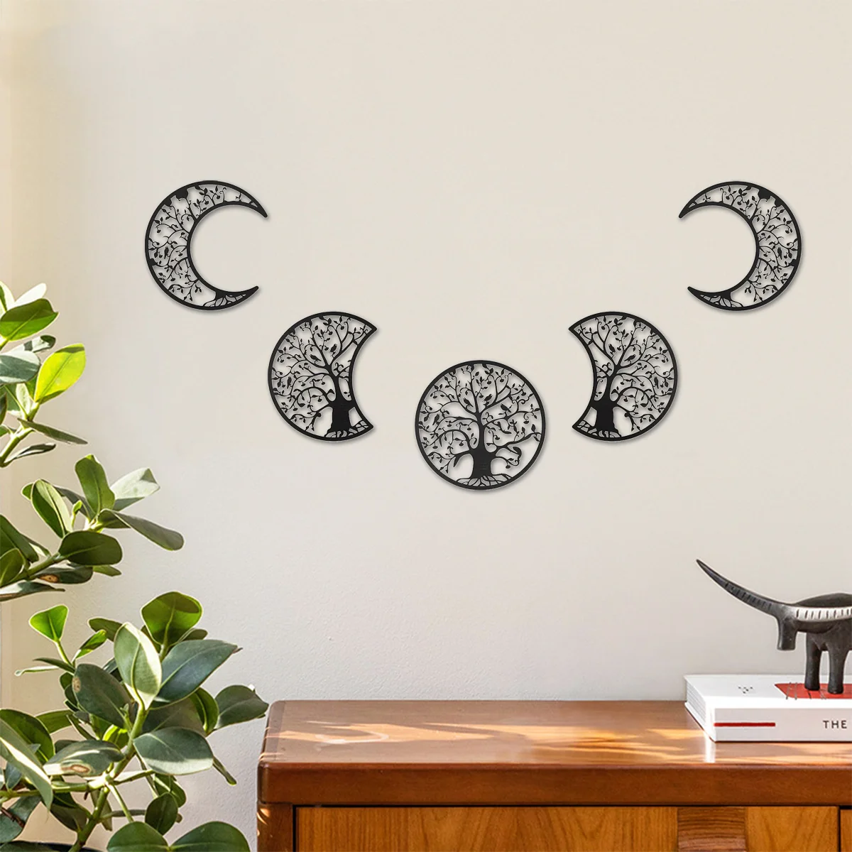 

5pcs Metal Iron Bohemian Moon Phase Wall Hanging Metal Lunar Aesthetic Art for Bedroom, Living Room Dorm Office Decor Background