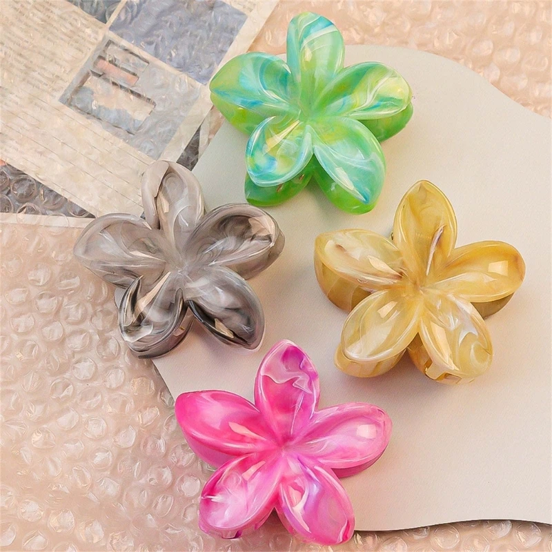 Hair Claw Shark Clip Resin Flower with Secure Grip Color for Wedding Party Wear Hair Accessory