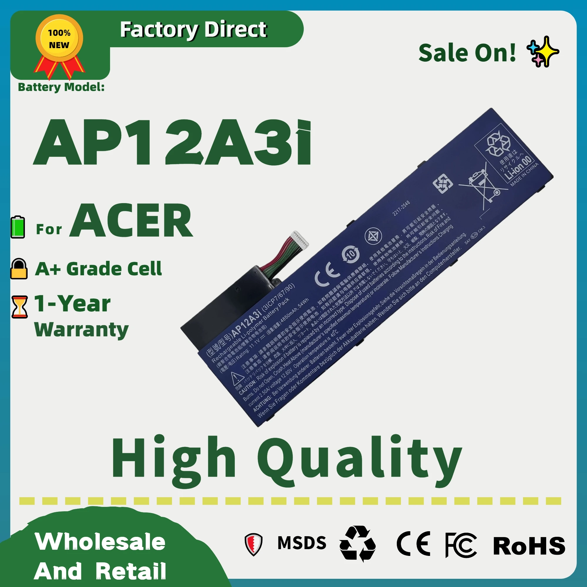 Factory Direct! AP12A3i AP12A4i Laptop Battery For Acer Aspire Timeline Ultra M5 Series M3 Series P645 Battery