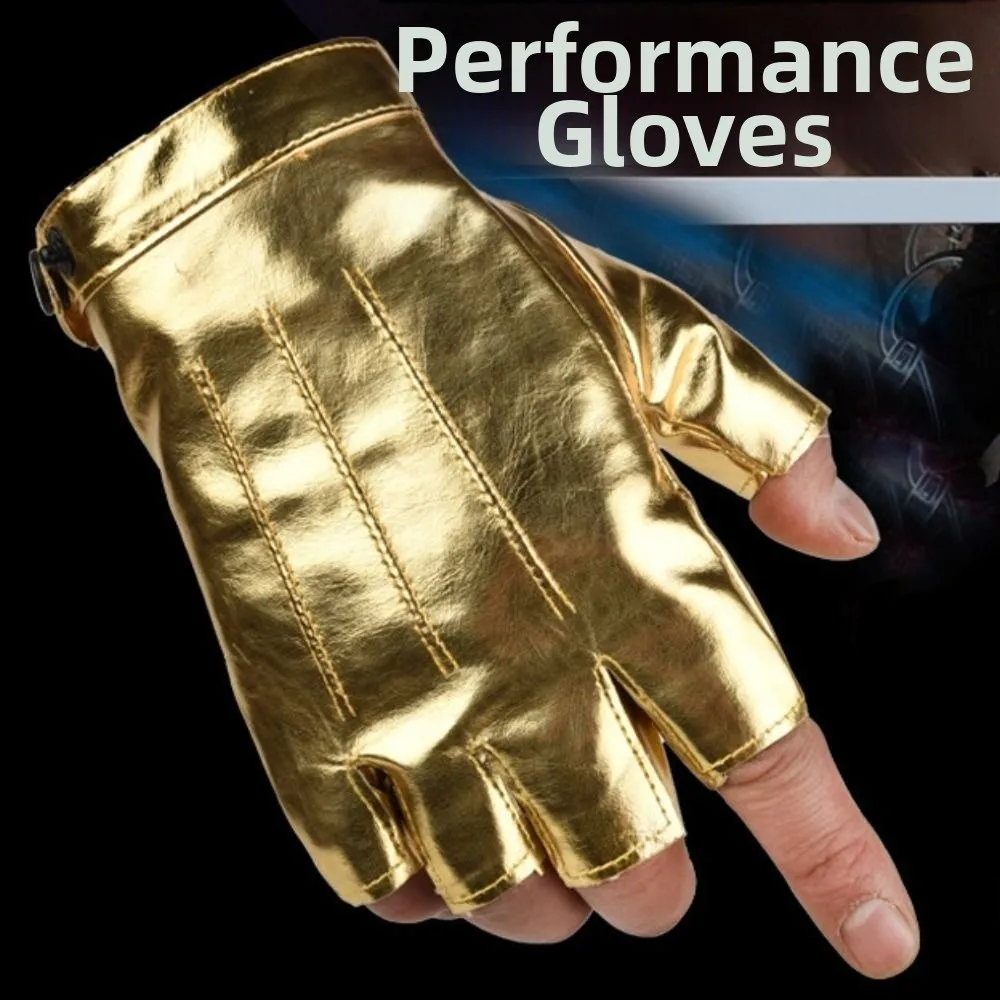 Fashion Punk PU Driving Gloves Cool Button Design Fingerless Mittens Breathable Anti-Slip Half Finger Gloves Sports Activities