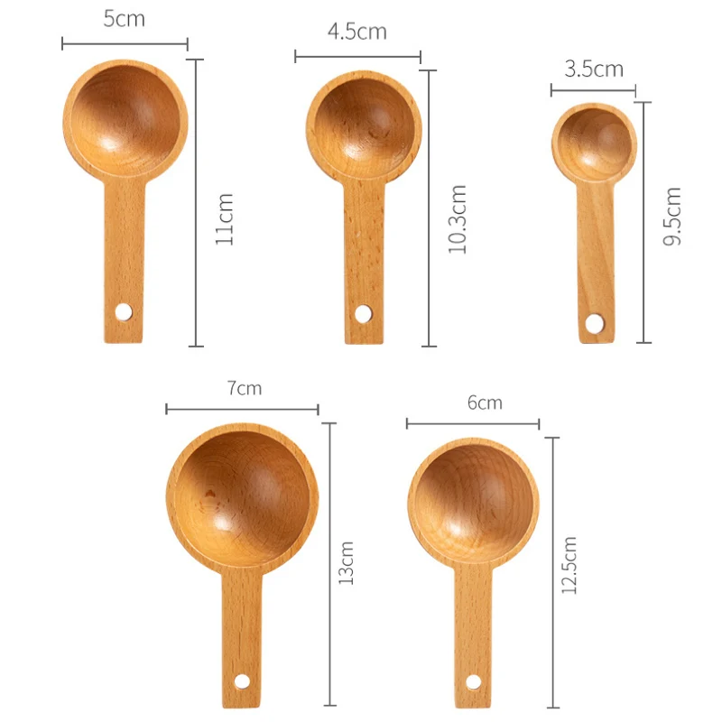 5/15/20/45/65ml Long Wooden Handle Measuring Spoon Coffee Tea Sugar Spice Spoon Kitchen Soup Spoons Home Kitchen Measuring Tools