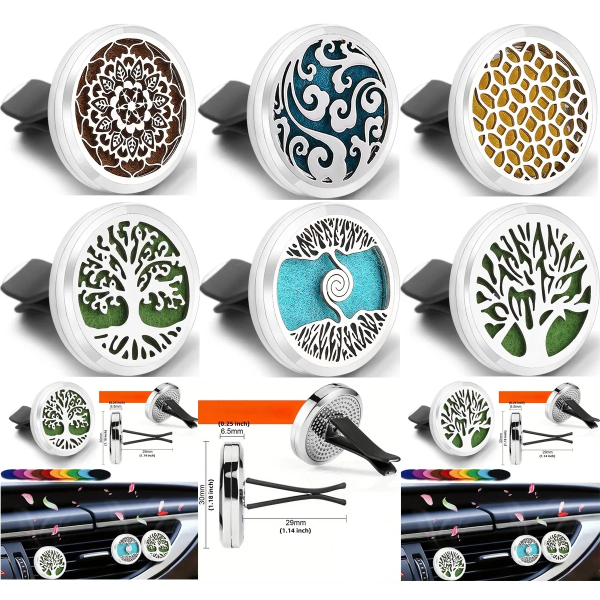 1pc Refillable Car Air Freshener Perfume Diffuser Clip, Threaded Knob Opening Method, With 10pcs Pads