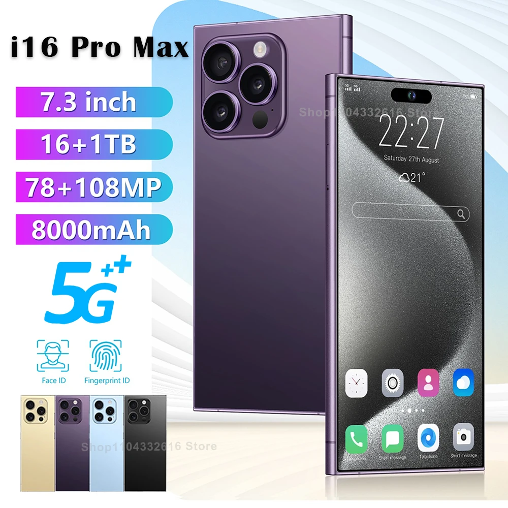 I16 Pro Max smartphone 22GB+2TB 7.3-inch high-definition screen 108MP+78MP Snapdragon 8 Gen 3 8000mAh dual SIM card