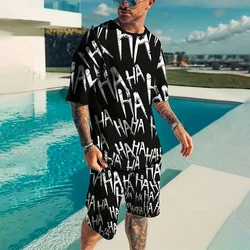 Fashion Men's Short Sleeve T-Shirt With Shorts Set 3D Letter Printed Drawstring Shorts 2-Piece Suits Summer Sportwear Outdoor