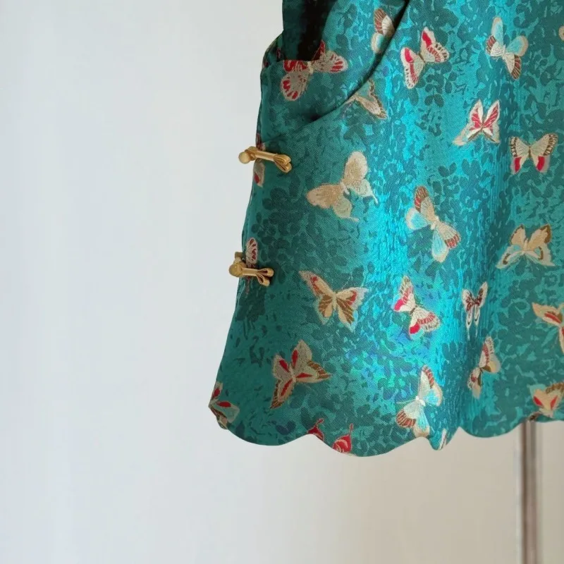 New Chinese-style Light National Style Tang Waistcoat Jacket Refined Slanted Lapel Buttoned Buttons Butterfly Jacquard Patterns