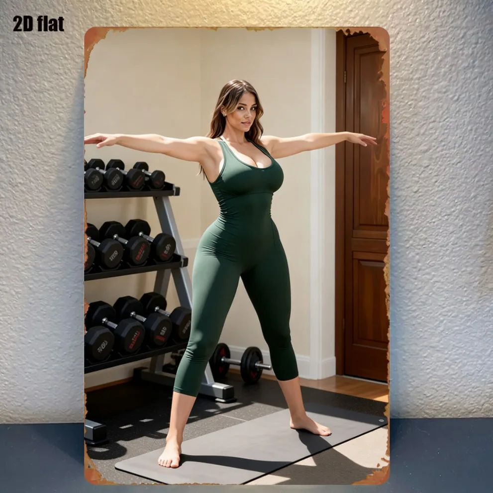 Fitness Women Lifting Dumbbell Green Gym Clothes Metal Sign 8x12 Inch Farmhouse Wall Art Decor