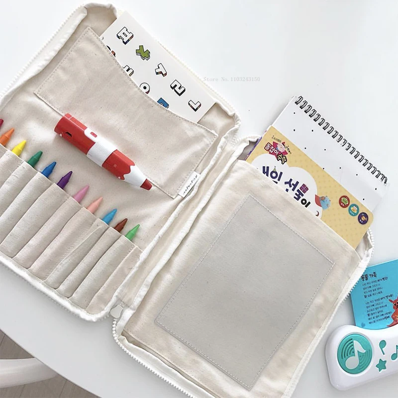 Bolsa de almacenamiento de lona para pinceles de pintura para niños, estudiantes de arte al aire libre, boceto, crayón multifuncional, papelería de