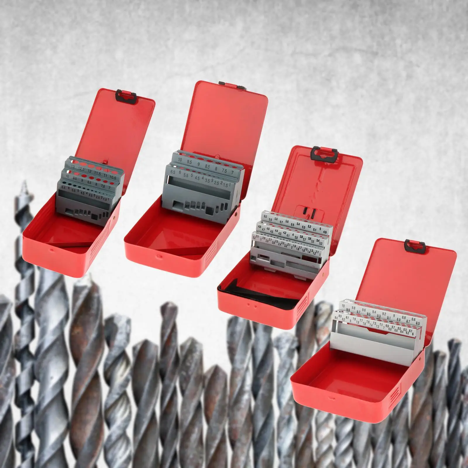 

Case for helical drill tips carries drilling practical accessories in