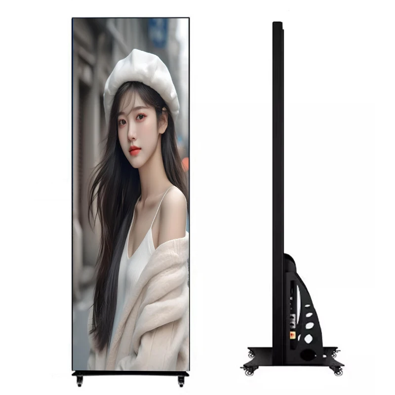 Layar Poster LED Lipat yang Dapat Dilepas untuk Promosi di Pusat Perbelanjaan, Mesin Iklan Elektronik Cermin Pintar yang Berdiri di Lantai