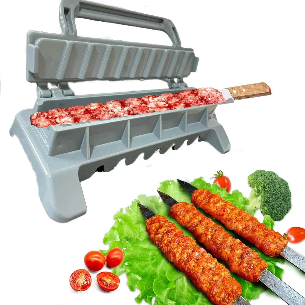 Kebab Skewers 2.2cm Flat Stainless Steel Wooden Handle BBQ Barbecue Kebob Skewer Row Reusable Plastic Single Kebab Maker Tools 