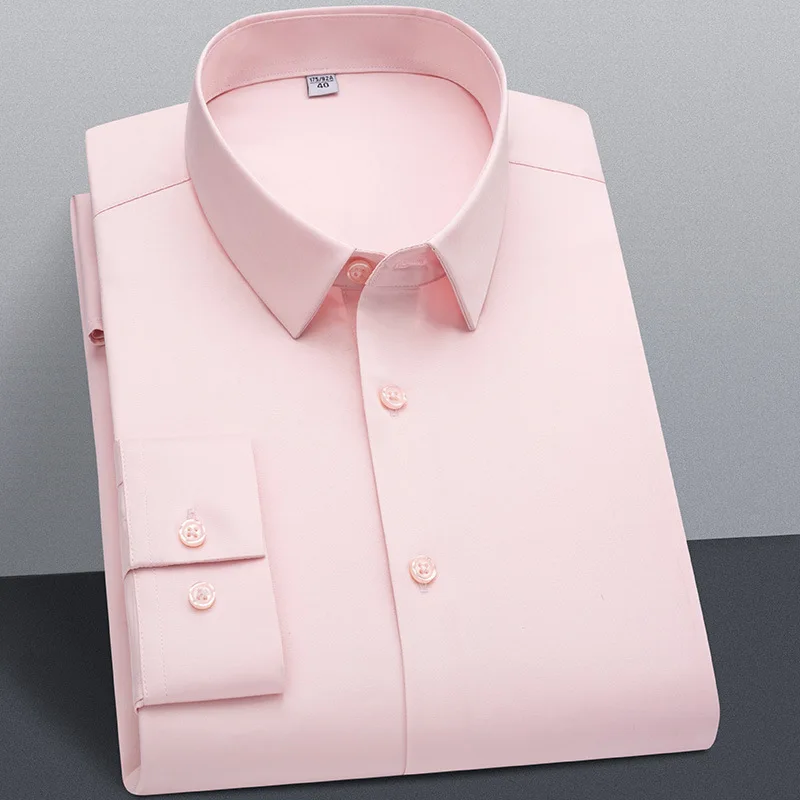 Pale pink, men's elastic long-sleeved shirt, high elastic hanging light-sensitive business casual iron-free men shirt wholesale