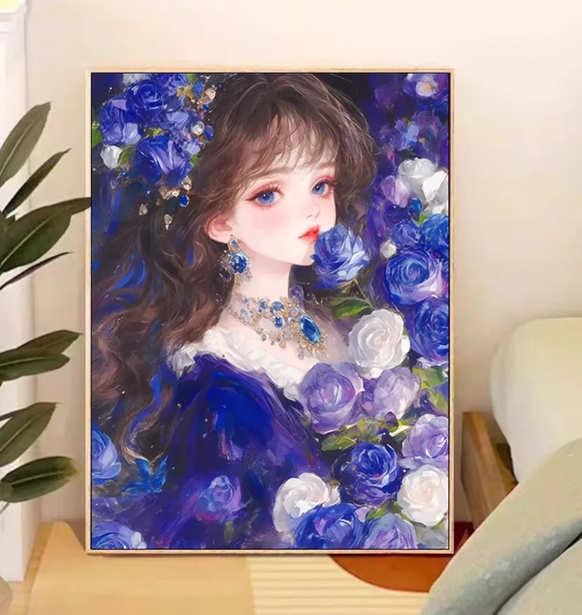 

9ct 100x75cm Набор с принтом «Синяя девушка» для вышивки крестом «сделай сам», набор для рукоделия, поделки с иглами, нитки