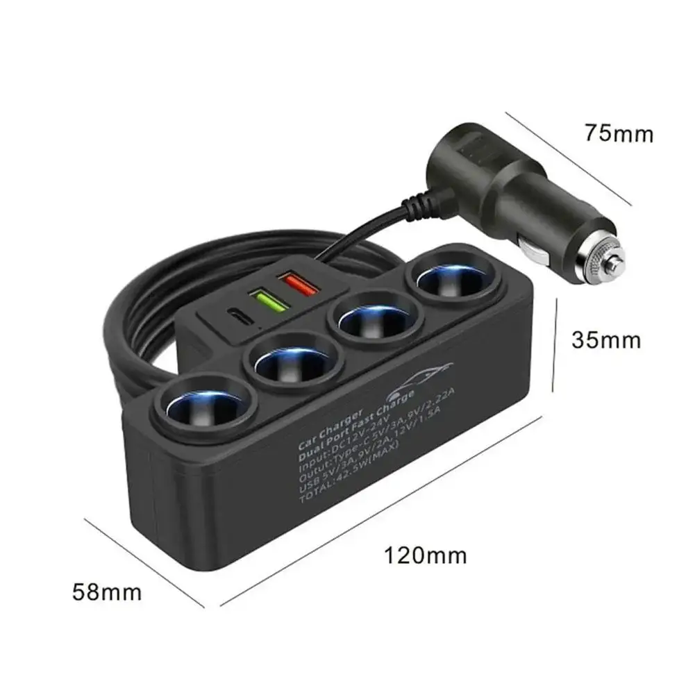 Dual USB Socket 120W Car Cigarette Lighter Splitter 12V 24V Fast Charging Plug Phone Power Adapter for Car DVR Dashcam