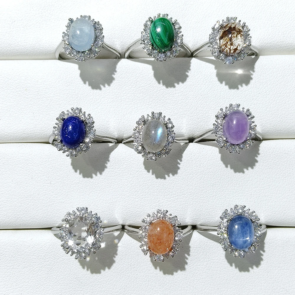 1pc100% Natural stone amethyst clear quartz ring adjustable copper plated 925 silver ring for women, for parties and gifts