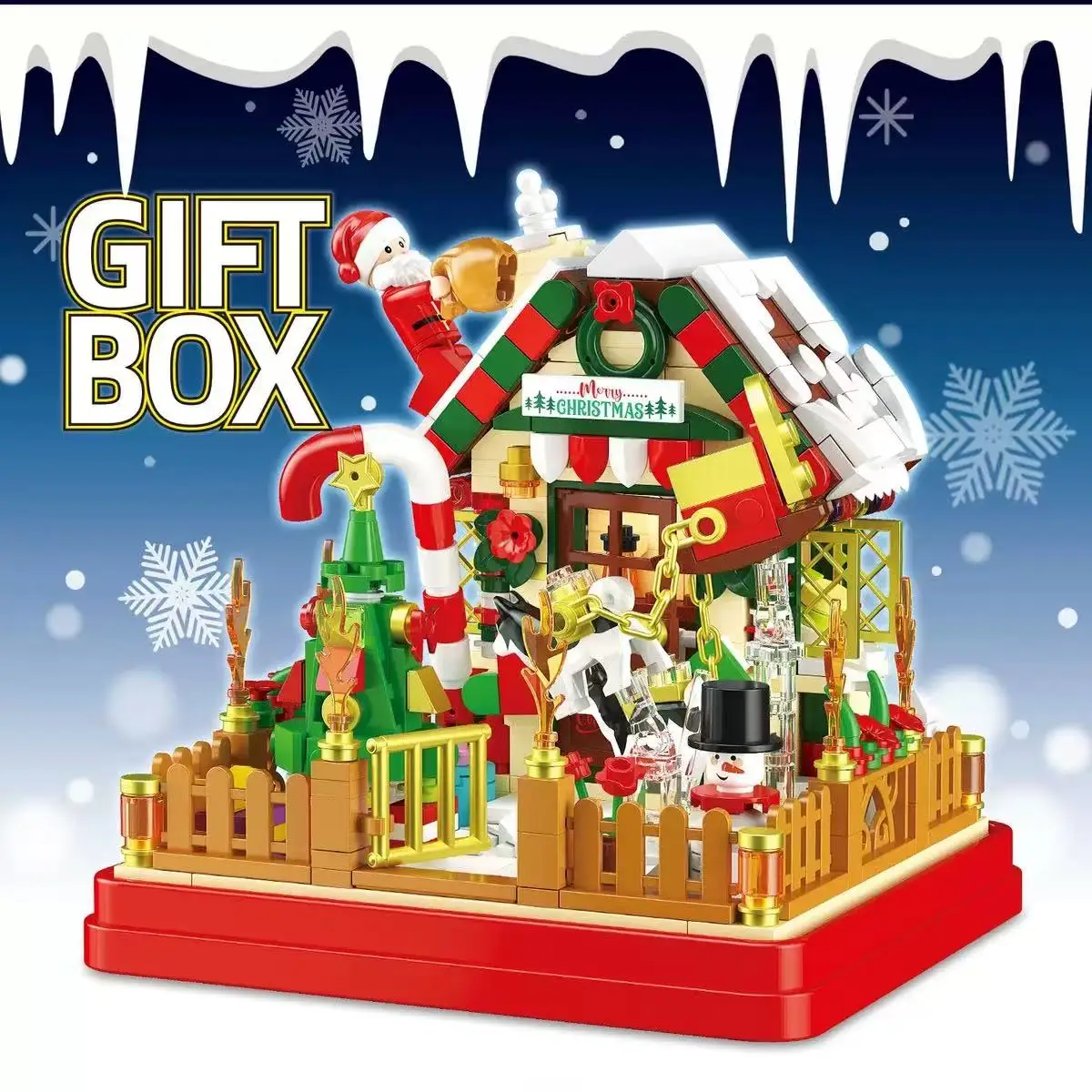 Christmas home decorations, gingerbread house and apple model kits, children's holiday building blocks toys and gifts.