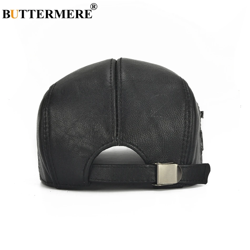 BUTTERMERE Mens Flat Caps Real Leather Hats Berets Male Genuine Leather Cowskin Adjustable Ivy Cap Classic Driving Cabbie Caps