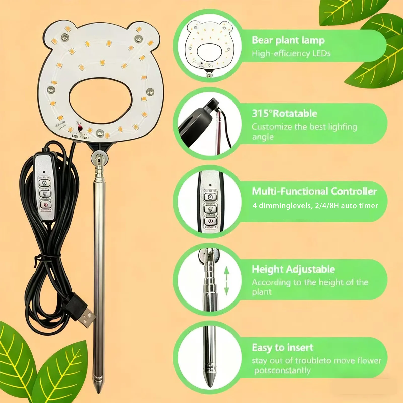 ضوء نباتي LED كامل الطيف، ضوء نمو مثالي للنباتات الداخلية، ضوء نمو قابل للتعديل مع 4 سطوع قابل للتعتيم #3