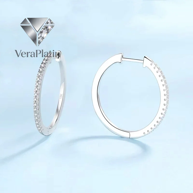 

Серьги-кольца VeraPlatin для женщин из белого золота 18 карат с муассанитом 0.54 карата, ювелирные изделия для свадьбы, подарок на день рождения, платина PT950, подарок для девушки на День святого Валентина