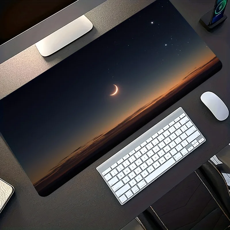 Gaming Mouse Pad Crescent Starry Sky Dreamy Washable Desk Mat Office Playmat Desk Accessory Decor Desktop Decoration Mouse Mat