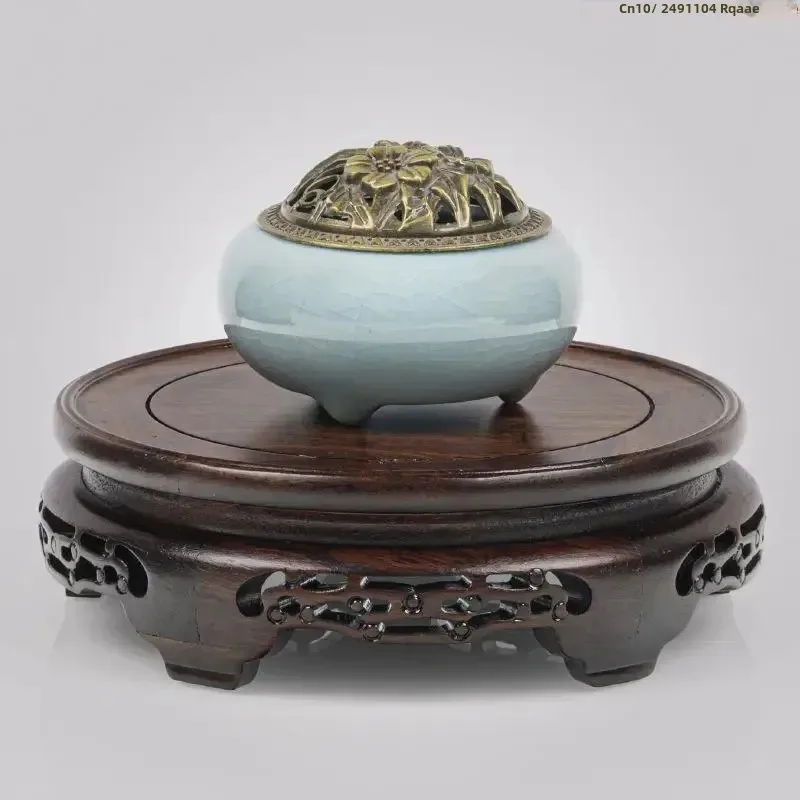 Ebony Wood Round Table Crafts Standing Flower Base Tea Set Pedestal Incense Vase Display Stand Bonsai Plant Decor Figurine Shelf