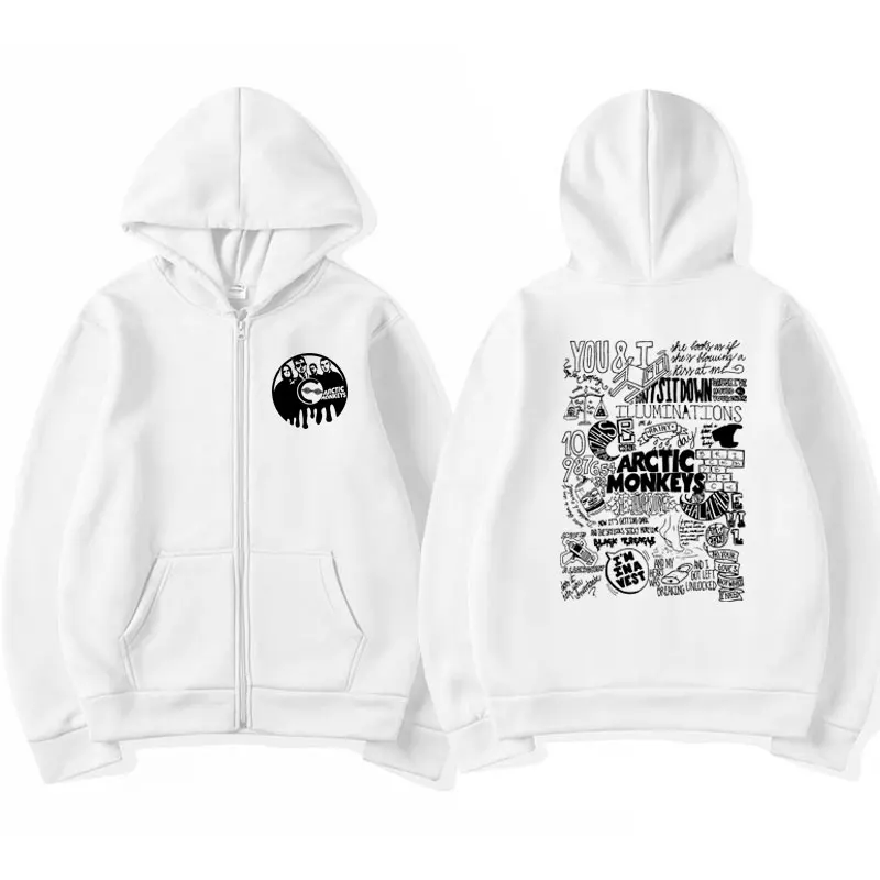 Vintage Arctic Monkeys Graphic Print Zip-up Hoodie Fall and Winter Fleece Oversized Jacket Sweatshirt Retro Rock Hip Hop Hoodies