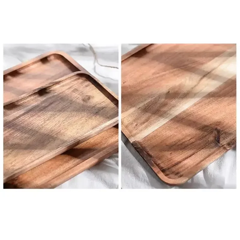 Natural Acacia Wood Tray Coffee Tray Rectangular Plate Fruit Snacks Food Storage Trays Dessert Candy Tray Gongfu Tea Tray