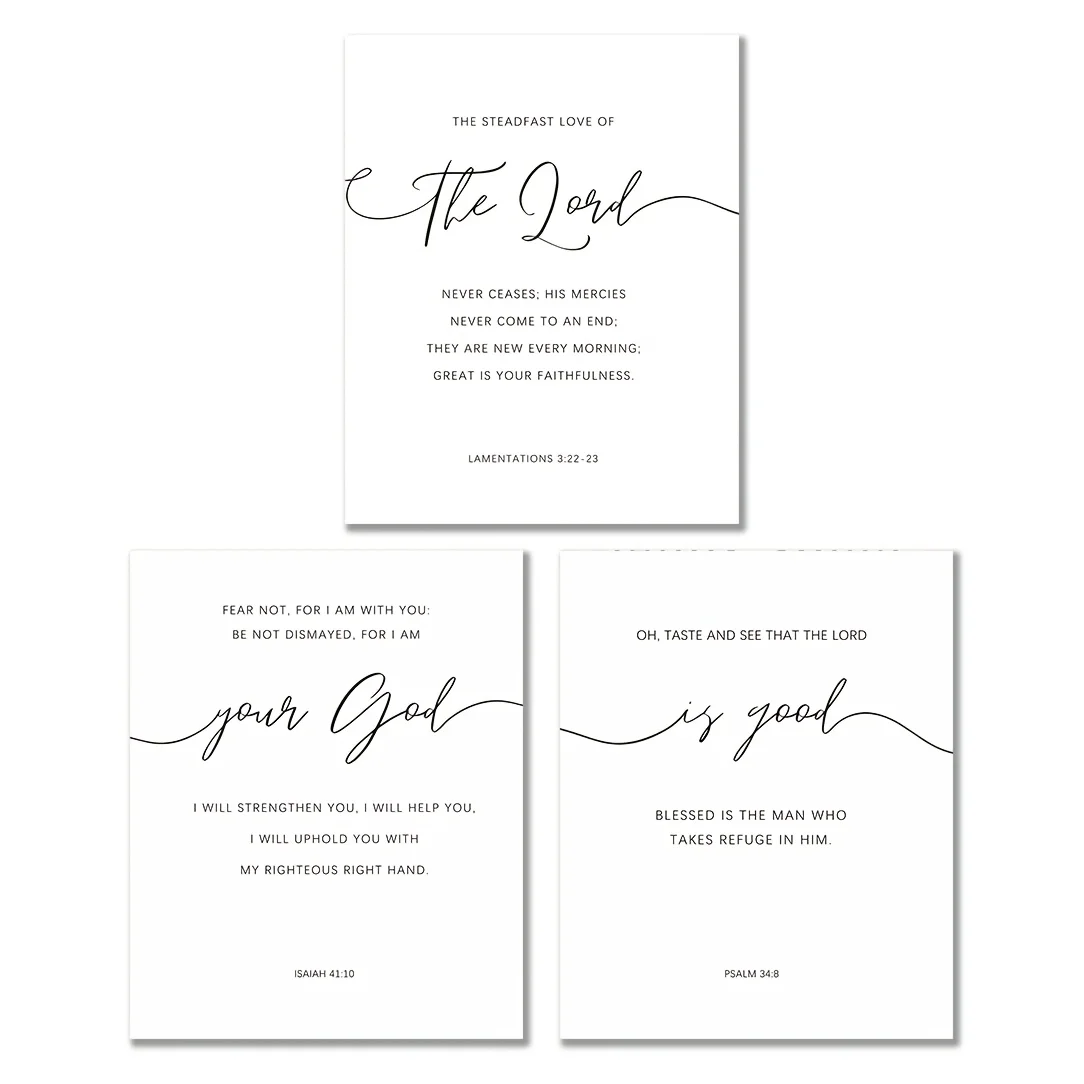 （NoFrame 3pcs）-2D Flat, 2D Flat, Set of 3 Frameless Wall Art Featuring Bible Verses, Celebrating The Goodness of The Lord, Pe