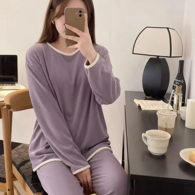 

Women Sleeping Pajamas Set Student Autumn Winter Leisure Fashion Long Sleeve Pant Warm Sleepwear Loose Home Clothes New Products