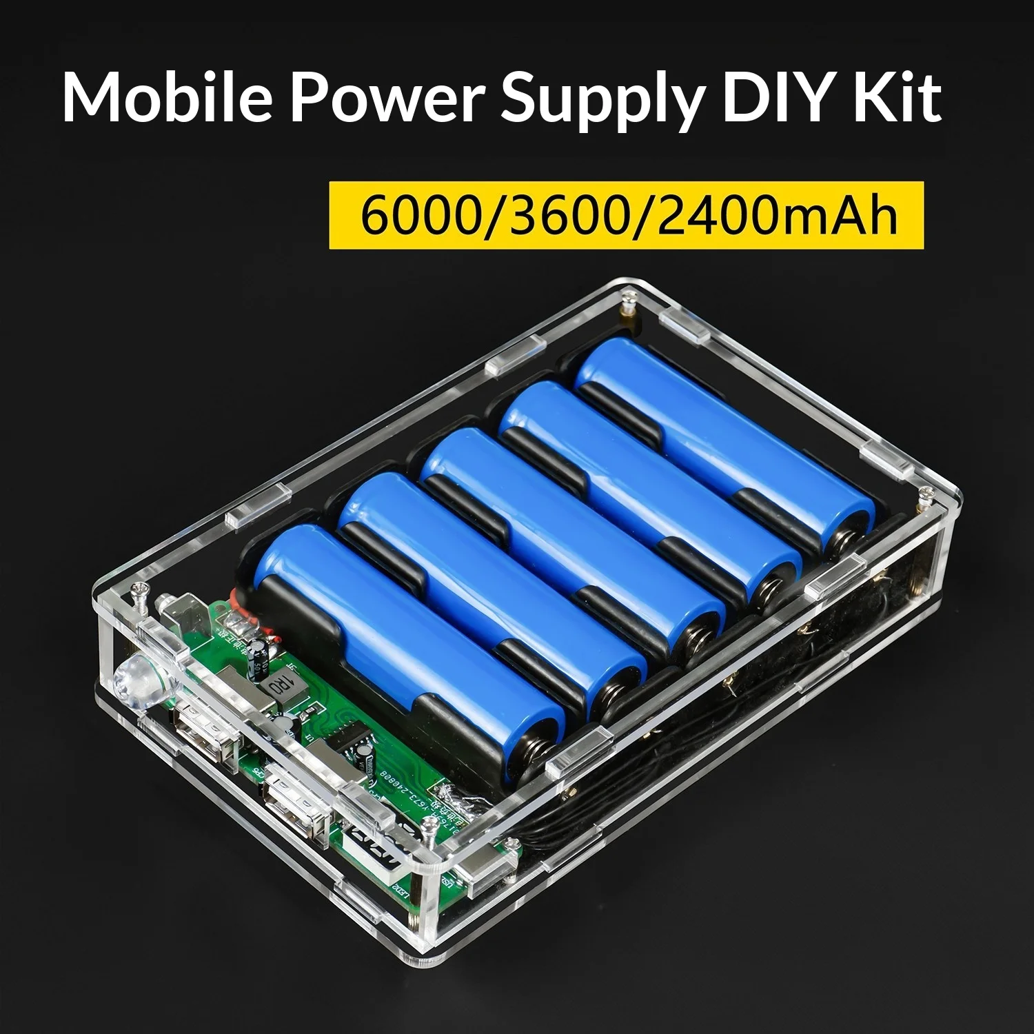 IP5506 DIY Power Bank Soldering Kit, 5V 2A Dual USB Output, 18650 Battery Pack, LED Capacity Display, Acrylic Case
