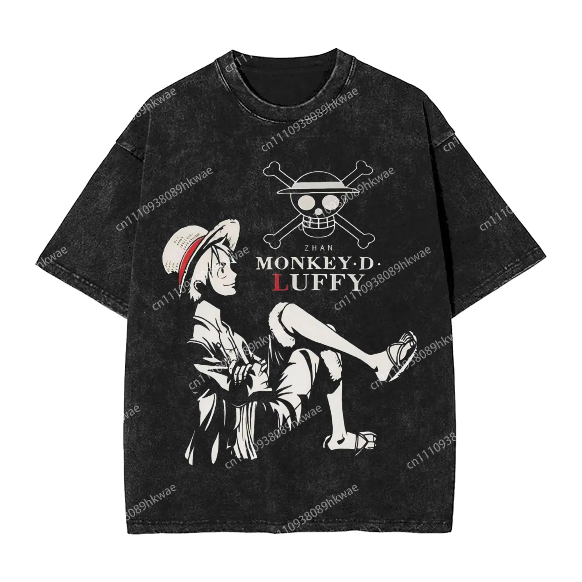 One Piece Monkey D Luffy T Shirt Hip Hop Washed Street T-Shirts Captain of Pirates Men Women Tops Streetwear Graphic Tees