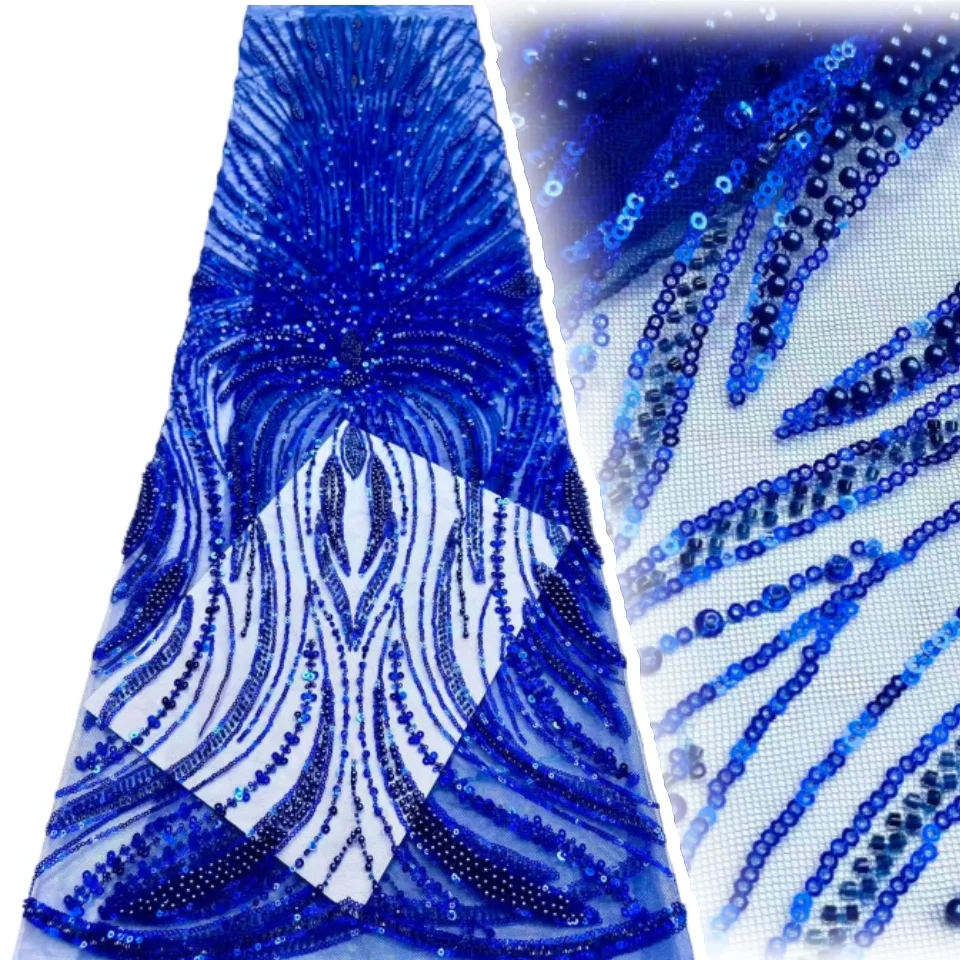 

Французская сетка из бисера, свадебная кружевная ткань 2025 года, африканское кружево с блестками, горячая распродажа, нигерийское свадебное платье для женщин, шитье 5 ярдов 1793